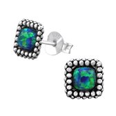 Aramat jewels ® - Vierkante oorbellen opaal blauw groen 925 zilver 7mm