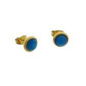 Aramat jewels ® - Oorbellen zweerknopjes donker blauw cats eye goudkleurig chirurgisch staal 8mm