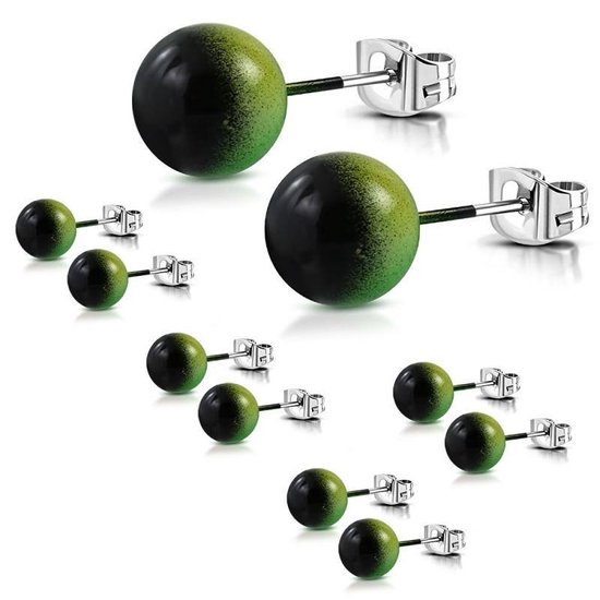 Aramat jewels ® - Bolletjes oorstekers groen zwart geel acryl staal 8mm
