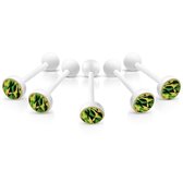 Bioplast tongpiercing camouflage wit groen acryl chirurgisch staal 16mm 1.6mm 6mm