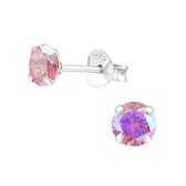 Aramat jewels ® - Kinder oorbellen rond zirkonia 925 zilver ab roze 5mm