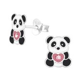 Aramat jewels ® - Kinder oorbellen panda beer zilver roze wit zwart 7mm x 9mm