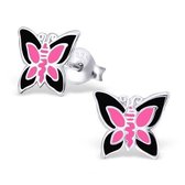 Aramat jewels ® - 925 sterling zilveren oorbellen vlinder roze en zwart