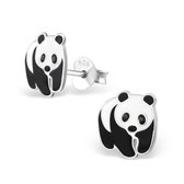Aramat jewels ® - Kinder oorbellen panda 925 sterling zilver 8mm x 9mm zwart wit