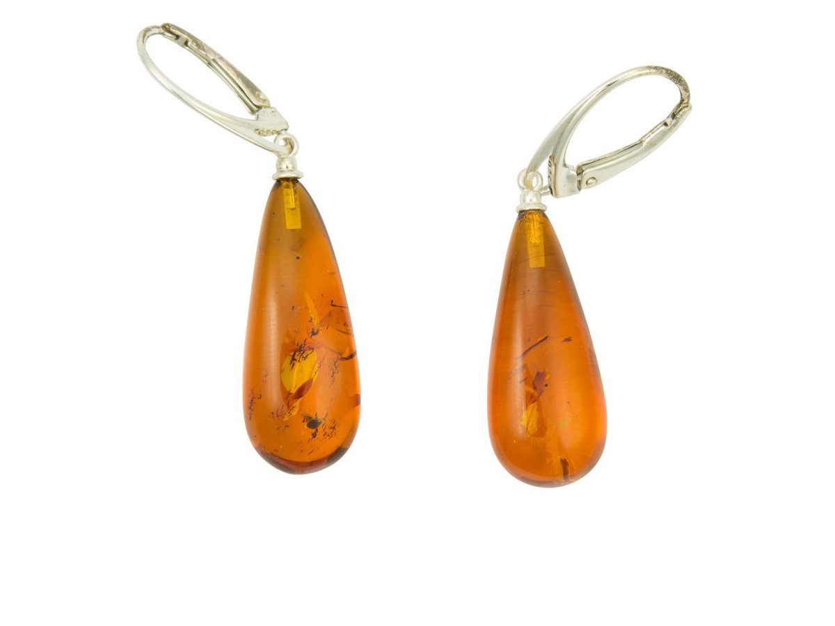 Zilveren oorbellen met sluiting Amber / Barnsteen 925 zilver