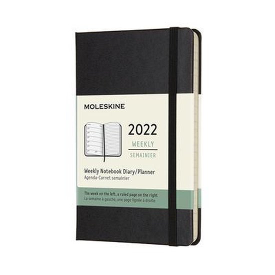 Moleskine 2022 Weekly Planner, 12m, Pocket, Black, Hard Cover (3.5 X 5.5)