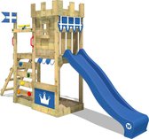 WICKEY Speeltoestel voor tuin CannonFlyer met blauwe glijbaan, Houten speeltuig, Speeltoren voor buiten met zandbak en klimladder voor kinderen