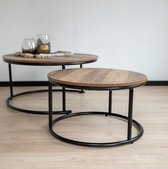 Set van 2 ronde salontafels |Ø 77 & Ø 57 cm |Hout | Metaal