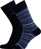 Cristiano Ronaldo 7 Socks 2-Pack Cotton Stretch Fashion Line Men Stripes Blue-Grey-Black/Black - Maat 40/46