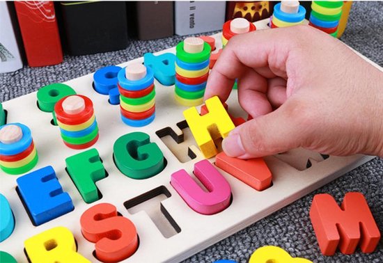 Thumbnail van een extra afbeelding van het spel 3-in-1 Rekenen & Kleuren & Vormen & Nummer & Letters & Vormenpuzzel - Tellen en stapelen - Wooden Blocks,  Puzzle, Children Toy for Toddlers, Montessori Toys from 3–7 Years, Ideal Montessori - Early Education Toy for Counting Numbers
