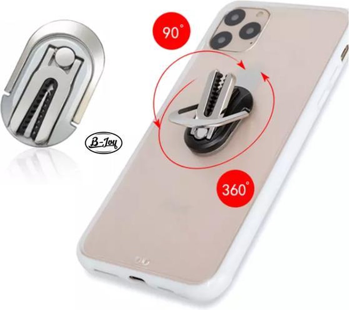 B-Joy Mulitfunctionele Telefoon houder Vingerhouder Smartphone Standaard '360 graden' Rotatie | Kleur Zilver