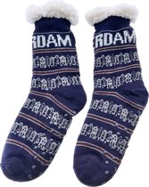 1 paar Blauwe Grachten Comfort Warme Premium Thermo sokken- One Size - Antislip Dikke Sokken Mannen en Dames - Noorse sokken - Slofsokken- Gevoerde Wintersokken - Huissokken - Dikk