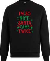 Sweater zonder capuchon - Jumper - Foute Kerst - Kerst Trui - Kerst Sweater - Ronde Hals Sweater - Christmas - Happy Holidays - Zwart - I'm So Nice Santa Came Twice - Maat XL