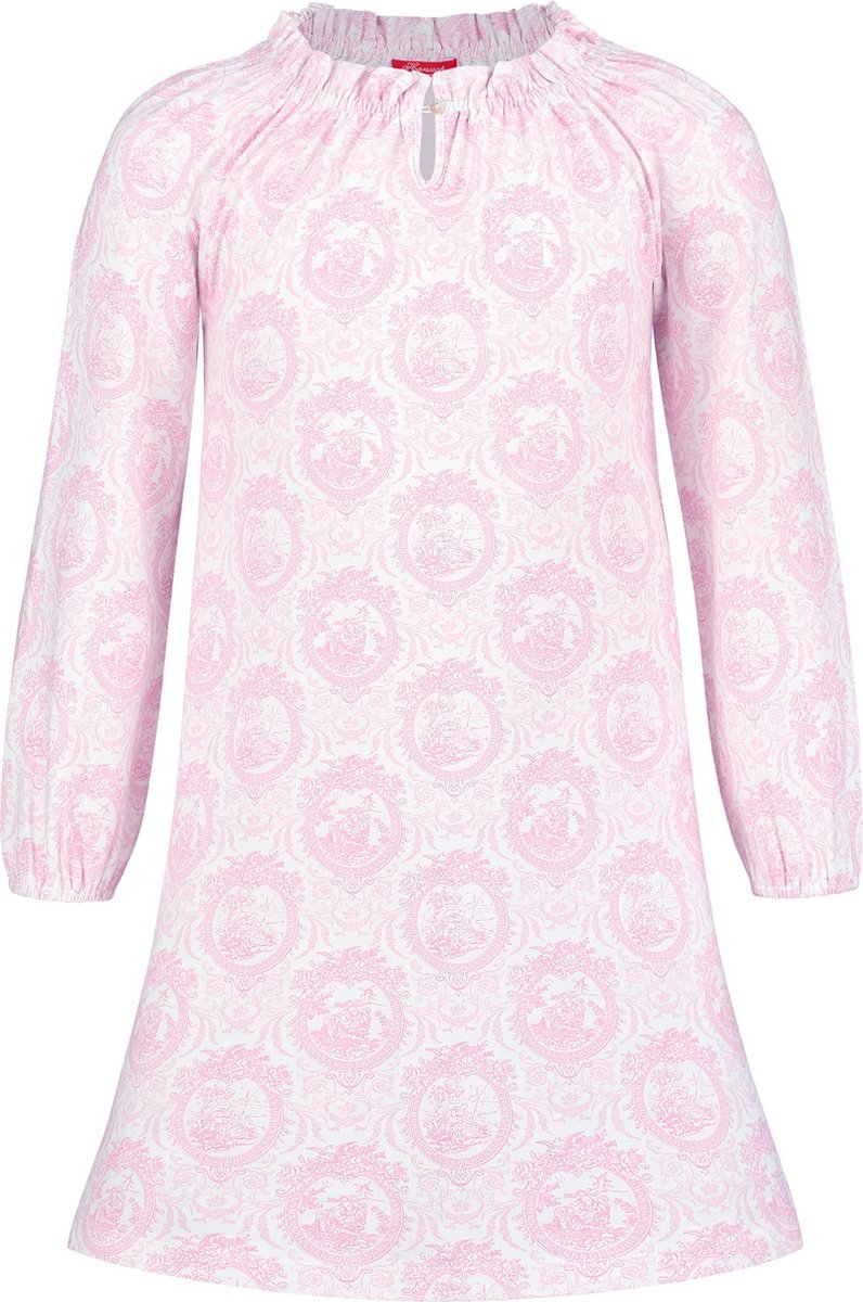 Exclusief Luxueus Kinder nachtkleding Luxe mooi zacht roze Girly Nachthemd van Hanssop met verfijnde rand details en luxe hals verwerking, Meisjes nachthemd, zacht roze bloem print, maat 152