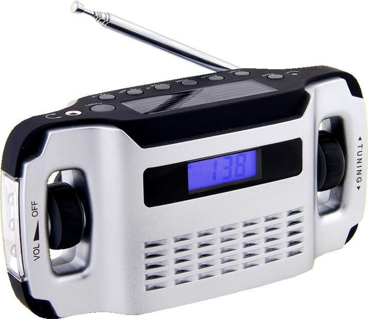 powerplus panther dynamo solar usb oplaadbare fm scan radio led zaklamp en  noodlader uitzoeken en kopen met korting