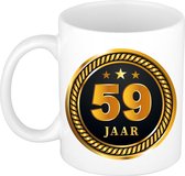 59 jaar cadeau mok / beker medaille goud zwart voor verjaardag/ jubileum