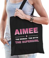 Naam cadeau Aimee - The woman, The myth the supergirl katoenen tas - Boodschappentas verjaardag/ moeder/ collega/ vriendin