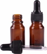 Amber (bruinglas) glazen pipetflesje - 10 ml - inclusief zwart pipet - aromatherapie