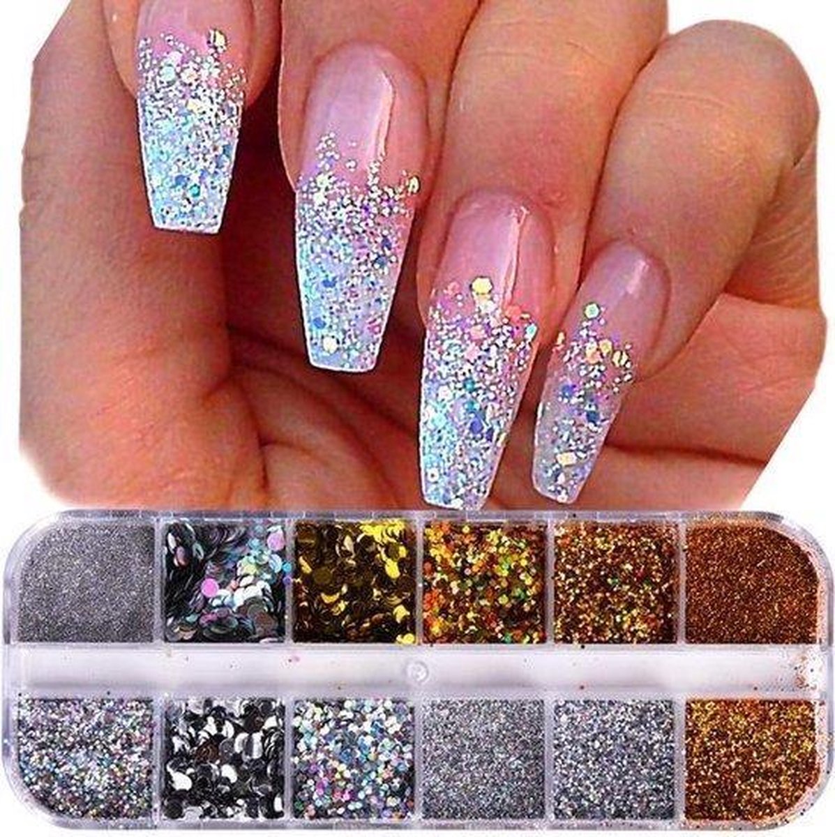 Bol Com Glitter Poeder 12 Stuks Diverse Kleuren Nagel Decoratie