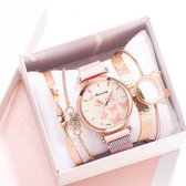Horloge Vlinders Dames - Bohemian Armbandenset - Dames Sieraden - Roze