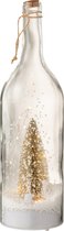 J-Line Fles Deco Kerst Sneeuw Led Glitter Goud