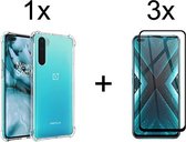 OnePlus nord hoesje case shock proof transparant - hoesje oneplus nord - Oneplus nord hoesjes cover hoes - Full cover - 3x OnePlus Nord screenprotector screen protector