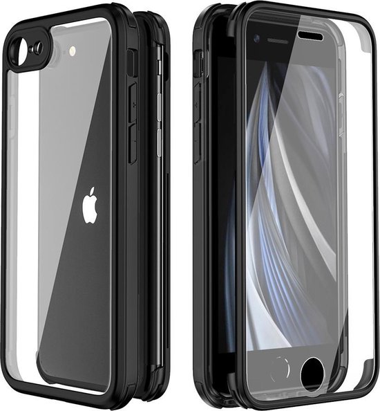 Valenta - iPhone SE (2020) Hoesje - Back Case Full Cover Tempered Glass Bumper Zwart