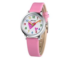 foto van Meisjes horloge Roze met hartjes afbeeldingen en leer bandje