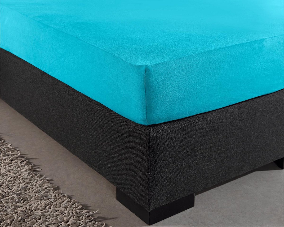 Dekbeddenwereld- hoeslaken- jersey- stretch-Lits-Jumeaux- 180x200+30cm- geschikt voor boxspring- turquoise