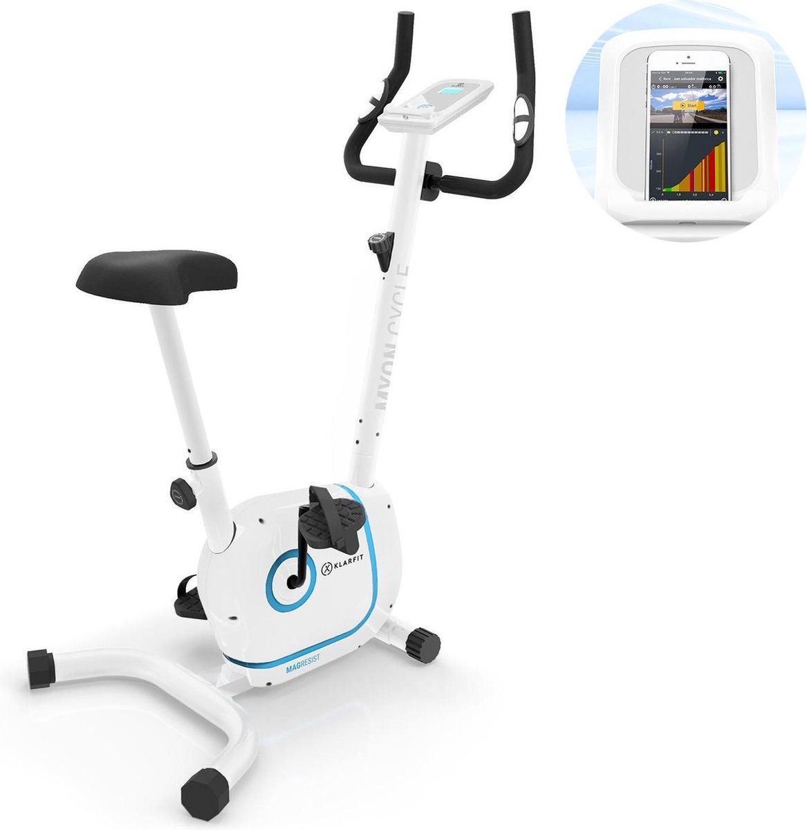 Klarfit Myon Cycle hometrainer - Fitness fiets - 8 standen - Cardio bike met trainingscomputer - Magnetisch remsysteem - 12kg vliegwielmassa - SmartCardio Studio met tablethouder en Kinomap-app