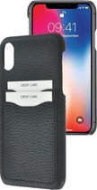 Coque iPhone X / XS - Coque arrière - Coque avec porte-cartes Cuir Véritable Côtelé Zwart