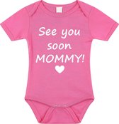 Baby rompertje met leuke tekst | See you soon mommy! |zwangerschap aankondiging | cadeau papa mama opa oma oom tante | kraamcadeau | maat 80 roze
