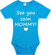 Baby rompertje met leuke tekst | See you soon mommy! |zwangerschap aankondiging | cadeau papa mama opa oma oom tante | kraamcadeau | maat 80 blauw
