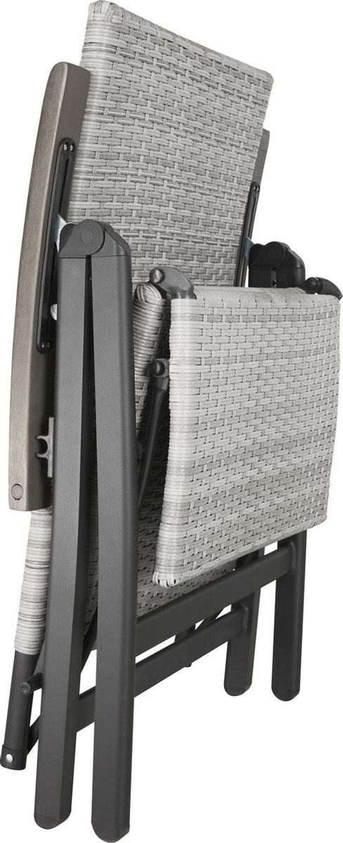 tectake® Wicker relaxstoel tuinstoel met armleuningen - Aluminium, Inklapbaar, verstelbaar in 6 standen tot ligstand - Voetensteun - Weerbestendig - grijs