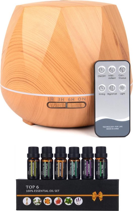 Aroma Dream Diffuser Luchtbevochtiger 400ML incl. Essentiële Olie Set 6