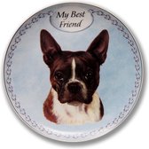 Wandbord My Best Friend French Bulldog , bord op standaard, hondenkop, Franse Bulldog