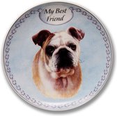 Wandbord My Best Friend , Bull Dog hondenkop , kado, bord op standaard