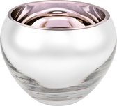 Luxe waxinelicht houder sicore  glas - rose gekleurd en zilver - kaarshouder glas- kaarstandaard