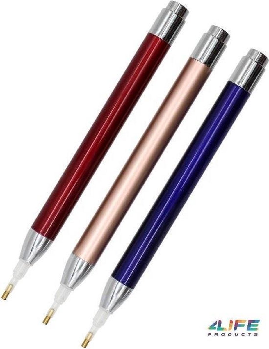 3-Pack Diamond Painting Led Pen - Rood - Blauw - Rose Goud- Diamond painting volwassenen- Diamond painting pen
