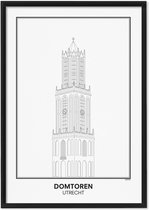 Domtoren - Utrecht (los) SKAVIK | Poster met houten lijst (zwart) 21 x 30 cm
