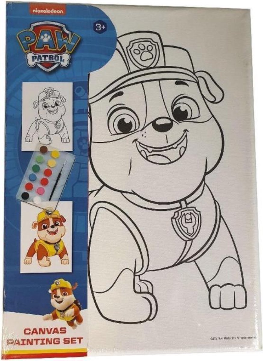 PAW Patrol Schilderset ''Rubble'' | Kleuren met verf | Verfset | Painting set | 12 kleuren | PAW Patrol speelgoed Tekenen | Kleuren | Stiften | Verven | Knutsel | Knutselen | Knutselen meisjes | Tekenset voor kinderen | Maak je eigen canvas