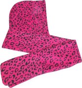 Warme Muts / Sjaal / Handschoen in 1 - Roze / Zwart panter print - Polyester - One size - 3-delige set