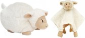 Happy Horse wit schaap/lammetje knuffeldoek/tuttel en liggend knuffeltje 26 cm - Kraamcadeau - Baby speelgoed
