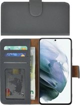 Geschikt voor Samsung Galaxy S21 hoesje - Bookcase - S21 Hoesje Book Case Wallet Echt Leer Grijs Cover