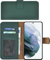 Samsung Galaxy S21 hoesje - Bookcase - Samsung S21 Hoesje Book Case Wallet Echt Leer Groen Cover