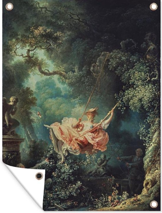 Affiche de jardin Jean-Honoré Fragonard - La balançoire - Peinture de Jean-Honoré Fragonard affiche de jardin toile en vrac 120x160 cm - Toile de jardin / Toile d'extérieur / Peintures d'extérieur (décoration de jardin) XXL / Groot format!