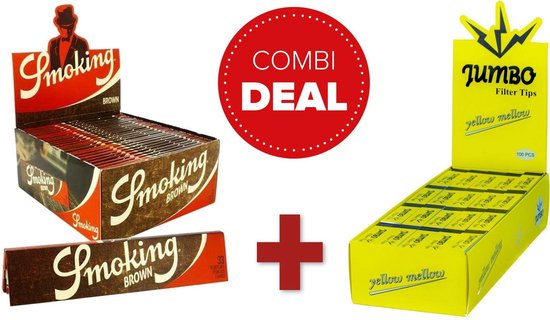 Combideal vloei & tips Smoking Brown King size box 50 + Jumbo Yellow Mellow box 100