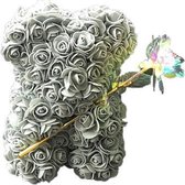 Ours Witte Fleurs|Valentin | cadeau de la Saint-Valentin |  Teddy de roses | Ours avec des fleurs| dans un sac cadeau | ours en peluche 25cm