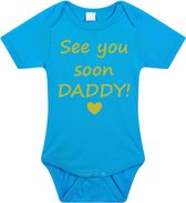 Baby rompertje met leuke tekst | See you soon daddy! |zwangerschap aankondiging | cadeau papa mama opa oma oom tante | kraamcadeau | maat 68 blauw goud