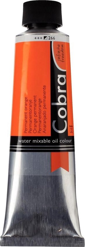 Tube de peinture à l'huile Cobra miscible à l'eau, couleur Orange permanent, numéro 266.